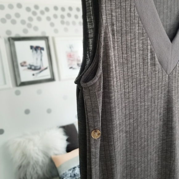 Fall Maxi Dress Gray Rib Knit Side Slit Dress Stretchy Casual Long Dress - Picture 5 of 7